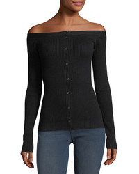 Frame Off The Shoulder Long Sleeve Fitted Cardigan Sweater