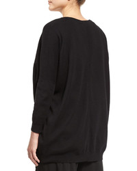 Joan Vass One Button Relaxed Cotton Cardigan Black