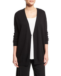 Joan Vass One Button Relaxed Cotton Cardigan Black