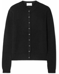 Allude Ribbed Cashmere Cardigan Black