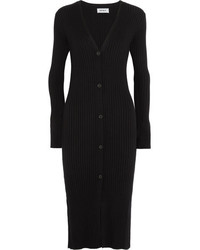 DKNY Ribbed Silk Wool And Cashmere Blend Cardigan Black