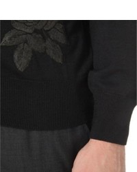 Alexander McQueen Rose Embroidered Wool Blend Cardigan