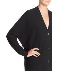 Vince V Neck Mesh Panel Double Face Wool Silk Cardigan