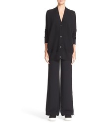 Vince V Neck Mesh Panel Double Face Wool Silk Cardigan