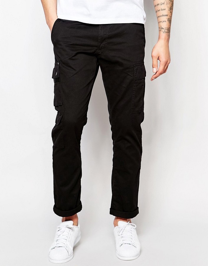 black slim cargo pants