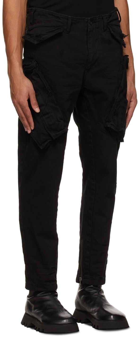 Julius Black Damaged Denim Cargo Pants, $880 | SSENSE | Lookastic