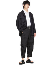 Kuro Black Polyurethane Cargo Pants