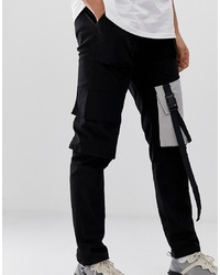 Sixth June Cargo Trousers In Black With Contrast Pockets