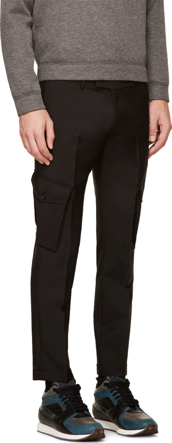 Kris Van Assche Krisvanassche Black Slim Wool Cargo Trousers, $570