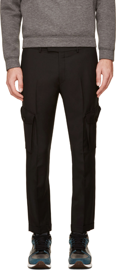 Kris Van Assche Krisvanassche Black Slim Wool Cargo Trousers, $570