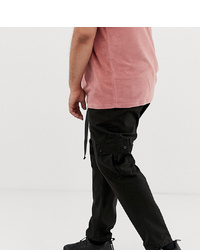 ASOS DESIGN Plus Tapered Cargo Trousers In Black With Toggles