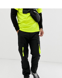 Reclaimed Vintage Revived Black Cargo Trousers With Neon Pullers