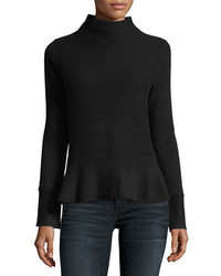 Neiman Marcus Cashmere Collection Ribbed Mock Neck Cashmere Peplum Sweater