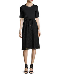 See by Chloe Drawstring Lace Skirt T Shirt Dress Black