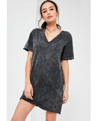 Missguided Black Ripped Washed T Shirt Dress