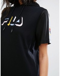 Fila Relaxed Hooded T Shirt Dress With Tape Detail
