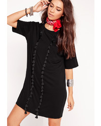 Missguided Short Sleeve Tassel Detail T Shirt Dress Black