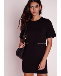 Missguided Zip Detail Oversized T Shirt Dress Black