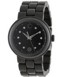 Movado 0606693 Cerena Black Ceramic Case And Stainless Steel Black Pvd Bracelet Black Diamond Dial Watch