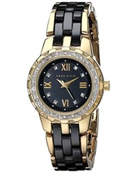 Anne Klein 109456bkgb Ceramic Swarovski Crystal Accented Gold Tone And Black Ceramic Bracelet Watch