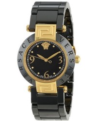 Versace 92qcp9d008 Sc09 Reve Ceramic 3h Yellow Gold Ion Plated Stainless Steel Black Bracelet Watch