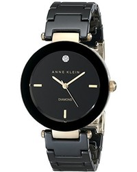 Anne Klein Ak1018bkbk Black Ceramic Bracelet Watch With Diamond Accent
