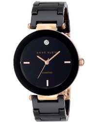 Anne Klein Ak1018rgbk Diamond Dial Rose Gold Tone Black Ceramic Bracelet Watch