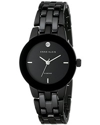 Anne Klein Ak1611bkbk Diamond Studded Black Ceramic Watch With Link Bracelet