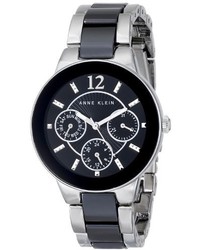 Anne Klein Ak1629bksv Multi Function Silver Tone And Black Ceramic Bracelet Watch