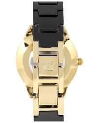 Anne Klein Crystal Accent Ceramic Bracelet Watch 36mm Black Gold