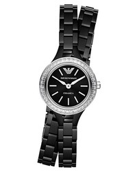 Emporio Armani Crystal Bezel Ceramic Wrap Bracelet Watch 26mm Black