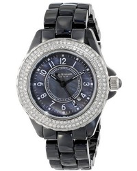 Isaac Mizrahi Imn45b Crystal Bezel Black Ceramic Bracelet Watch