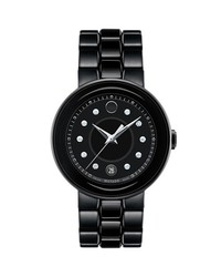 Movado Cerena Diamond Dial Ceramic Steel Watch 34mm Black