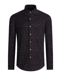 Bugatchi Ooohcotton Tech Chambray Knit Button Up Shirt In Black At Nordstrom