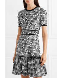 Michael Kors Collection Embellished Ruffled Checked Stretch Knit Mini Dress