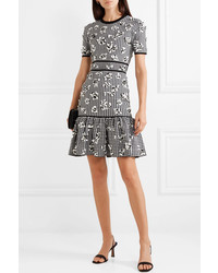 Michael Kors Collection Embellished Ruffled Checked Stretch Knit Mini Dress