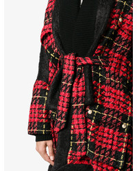 Balmain Belted Checked Cape Coat