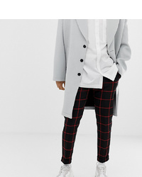Noak Black Skinny Fit Cropped Trouser With Turn Up In Red Check