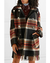 Calvin Klein 205W39nyc Pendleton Double Breasted Fringed Checked Wool Coat