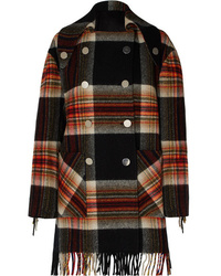 Calvin Klein 205W39nyc Pendleton Double Breasted Fringed Checked Wool Coat
