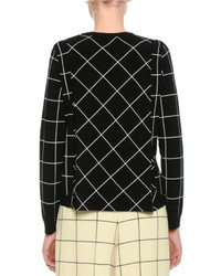 Valentino Windowpane Boxy Crewneck Sweater Black