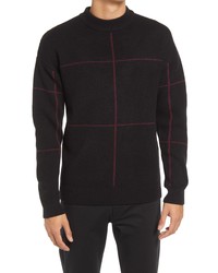 KARL LAGERFELD PARIS Windowpane Plaid Wool Blend Crewneck Sweater
