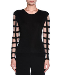 Giorgio Armani Windowpane Sleeve Knit Sweater Black