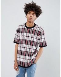 ASOS DESIGN Knitted T Shirt With Black And Red Check