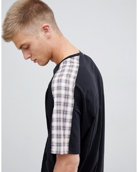 ASOS DESIGN Oversized T Shirt With Woven Check Cut Sew Panels