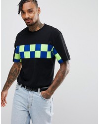 Granted T Shirt In Black With Checkerboard Panel