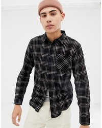 D-struct French Placket Minimal Cut Printed Check Flannel Shirt