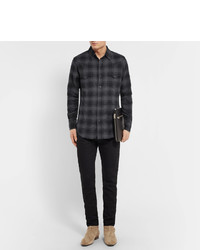 Saint Laurent Slim Fit Checked Stretch Cotton Flannel Western Shirt