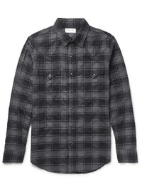 Saint Laurent Slim Fit Checked Stretch Cotton Flannel Western Shirt