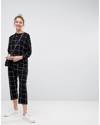ASOS DESIGN Asos Minimal Jersey Jumpsuit With Batwing Sleeve In Check Print